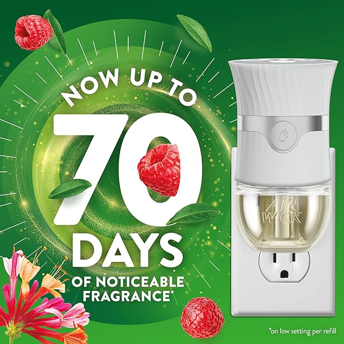 Air Wick Plug in Scented Oil Refill, 5 ct, Lush Honeysuckle and Raspberry, Air Freshener, Essential Oils, Spring Collection