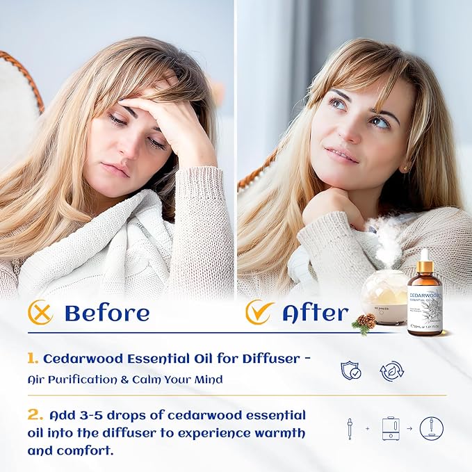 HIQILI Cedarwood Essential Oil for Hair, Skin & Diffuser | Ideal for daily aromatherapy use – 30mL / 1.01 fl.oz