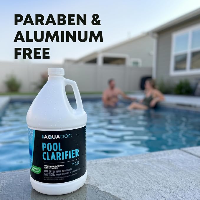 AquaDoc Pool Clarifier for Inground and Above Ground Pools - 128 oz - Chitosan Clarifier to Help Clear Cloudy Water, Reduce Residue and Support Filter Performance - Made in USA