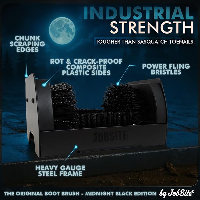 JobSite Midnight Black Boot Scrubber - The Original Shoe Scraper Brush - Mounting Shoe Cleaner - Sasquatch Strong