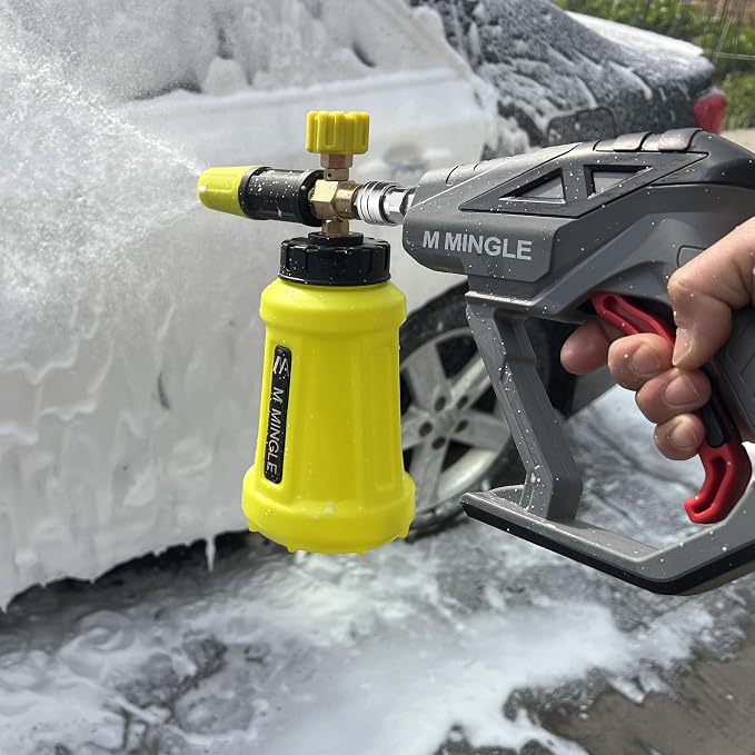 M MINGLE High Pressure Washer Gun Snow Foam Lance, 4000 PSI, 1 Liter | Foam Blaster with 1/4" Quick Connector, Car Wash Foam Cannon Kit with 5 Nozzle Tips & M22 Adapter, Generates Thick Foam