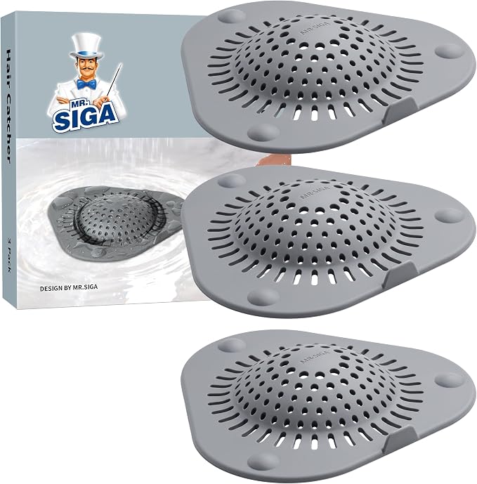 MR.SIGA Shower Drain Hair Catcher, Bathroom Sink Drain Strainer, Hair Stopper with Pull-tab, 3 Pack, Gray