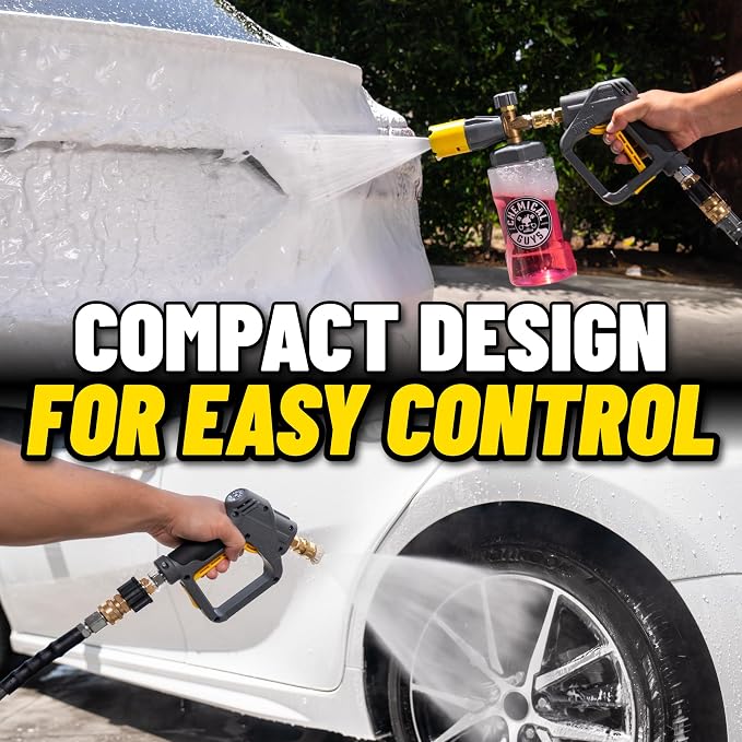 Chemical Guys, Snubby Short Pressure Washer Gun with Foam Cannon Attachment | Short-handle gun fits gas and electric washers for better control, pairs with a foam cannon for thick suds