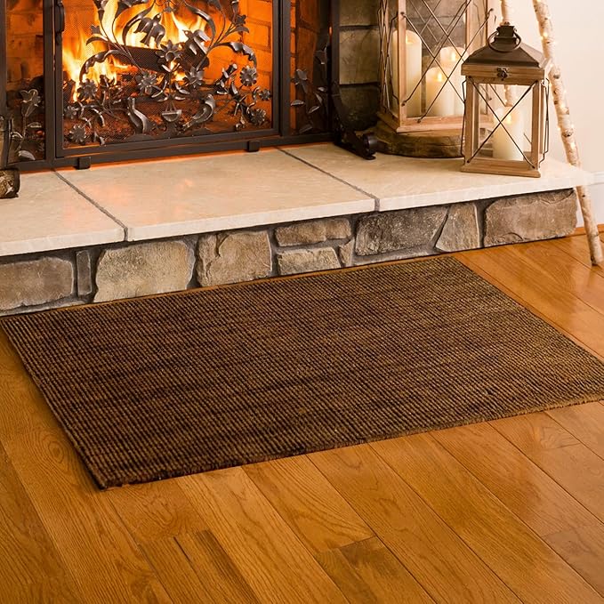 Plow & Hearth Dalton 2x3'6" Hearth Rug Fireproof | Chocolate | Wool Blend Fireplace Mat | Hearth Rugs for Fireplaces Fire Resistant | Protect Hardwood Floor and Carpet from Sparks and Embers