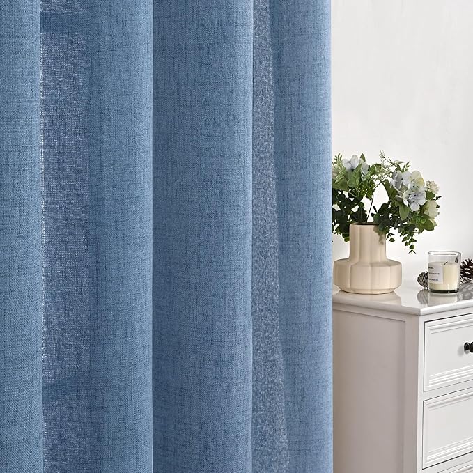 YoungsTex Denim Blue Linen Curtains 78 Inch Length for Living Room, Light Filtering Semi Sheer Window Drapes Rod Pocket Back Tab Curtain for Bedroom Office Dining Coastal, 2 Panels, 52 X 78 Inch