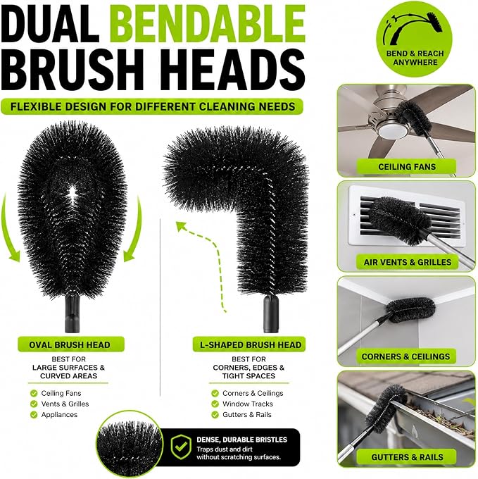 10.5FT Gutter Cleaner Kit, Flexible Brush Head, Extendable Pole Tool | Flexible Nylon Bristles, Adjustable Cleaning Angles, Tool-Free Setup, Portable Storage Design