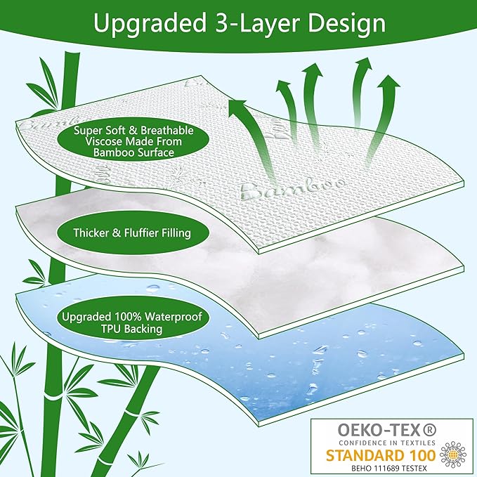 GOONIK Full Size Mattress Protector, Breathable Bamboo Viscose Waterproof Full Size Mattress Pad Cover with 6-16 inches Deep Pocket