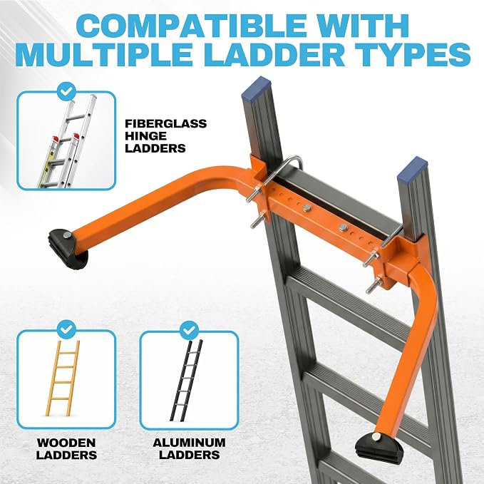 Ladder Stabilizer – Aluminum Ladder Standoff for Extension Ladder | Adjustable Half Frame Stabilizer with Dual Arms for Roof, Gutter Cleaning & Wall Work | Non-Slip Rubber Pads
