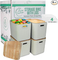 Storage Bins with Bamboo Lid – Stackable, Multi-Purpose Organizers for Pantry, Closet, Kitchen, and Home – Elegant Wicker-Style Design with Ergonomic Handles (Cream)