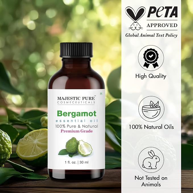 Majestic Pure Bergamot Essential Oil for Diffuser - 1 fl oz | 100% Natural Essentials Oils Ideal for Humidifier, Air Freshening, Cleaning Home, Bath, Steam Inhalation and Massage