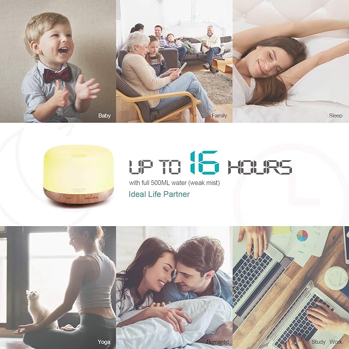 ASAKUKI Smart Wi-Fi Essential Oil Diffuser, 500ml App Control Humidifier | Voice Control Compatible with Alexa, Aromatherapy for Relaxing Atmosphere in Home Office Bedroom(Light Brown)