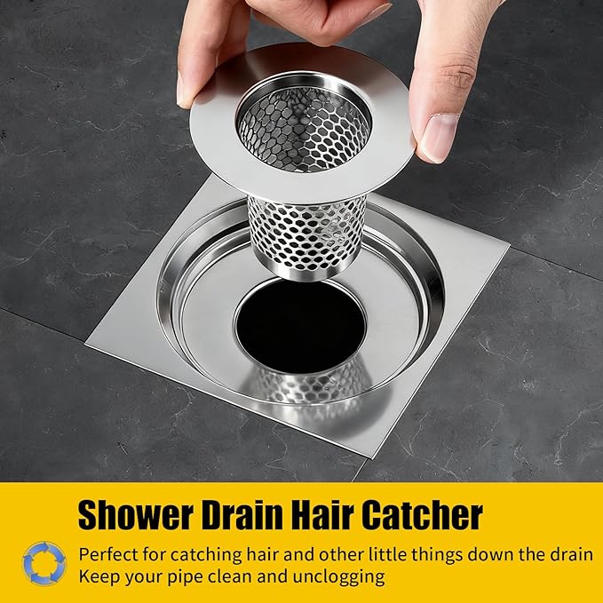 Bathroom Sink Drain Strainer, 304 Stainless Steel Deep Basket Drain Cover for Shower Floor & Kitchen, Anti-Clog Shower Drain Hair Catcher, Tub Drain Strainer