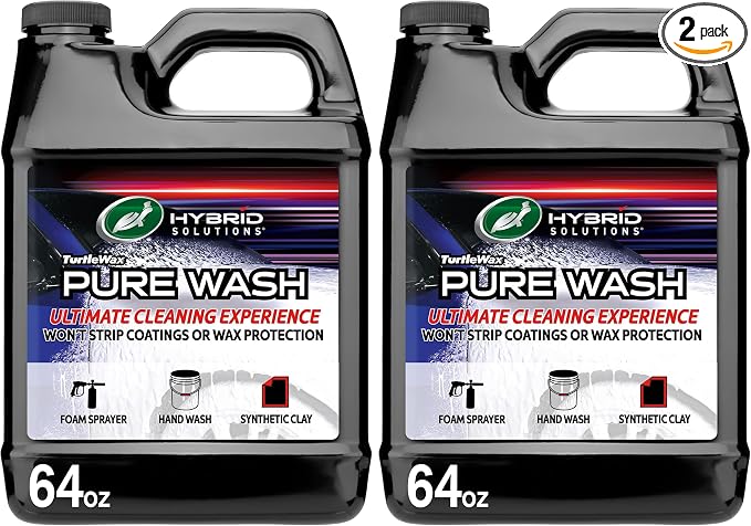 Turtle Wax Hybrid Solutions Pure Wash,pH Neutral Extreme Foaming Car Wash Soap,Bucket or Foam Cannon Application,Won't Strip Waxes or Coatings,Clay Bar Lubricant,Spot-Free Clean,64 fl oz,(Pack of 2)
