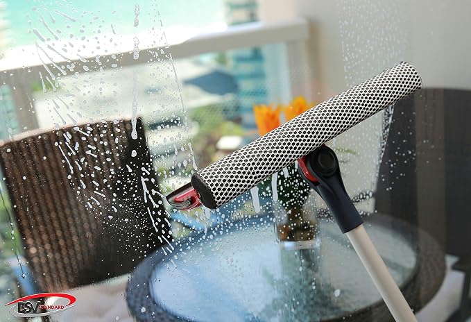Professional Window Squeegee | 2-in-1 Window Cleaner Sponge and 10" Soft Rubber Strip with Extension Pole 50 Inch & 127 cm | Adjustable to Clean from Multiple Angles