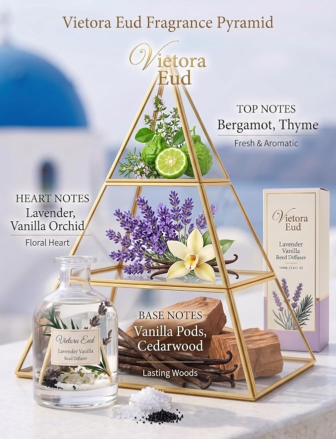 Lavender Vanilla Reed Diffuser, 3.4 Fl Oz | Long-lasting Air Fresheners for Bedroom, Bathroom, Living Room or Office; Gift-ready.