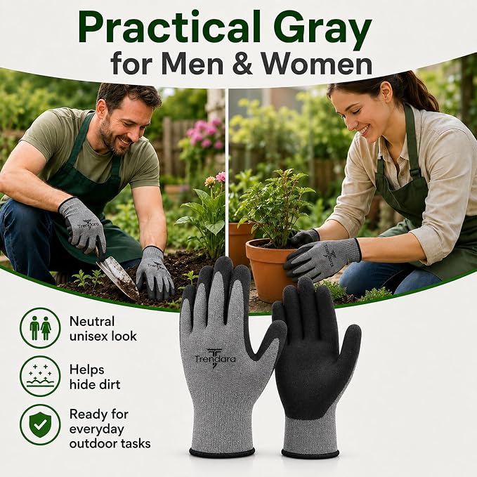 6 Pairs gardening gloves mechanic for men grip,Breathable latex dipped gloves,Suitable for garden weeding, construction, outdoor, warehouse handling, etc.
