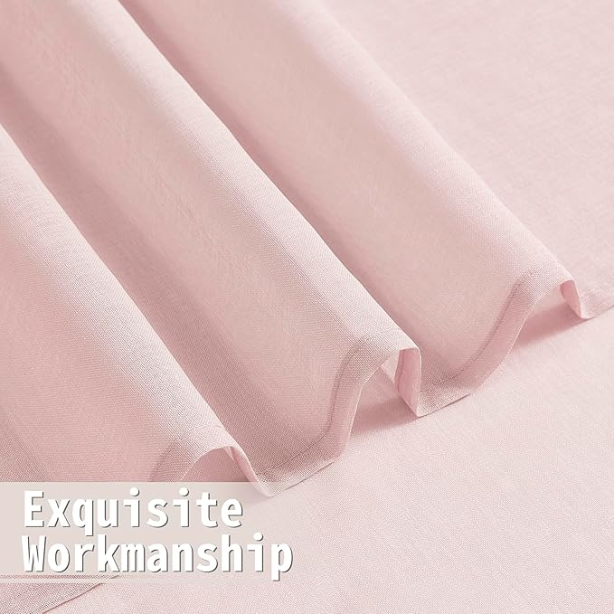 Tollpiz Sheer Door Curtain Closet Linen Textured Curtain Sheers Doorway Light Filtering Voile French Door Rod Pocket Curtains Patio Glass Door, 25 x 80 inches Long, Pink, Set of 1 Panel