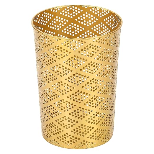 Metal Gold Trash Can, Modern Cylindrical Waste Bin for Small Spaces | 7.28" D x 10" H Luxury Gold Garbage Can | Metal Waste Basket for Office Bathroom Bedroom Decor | Modern Home Accent
