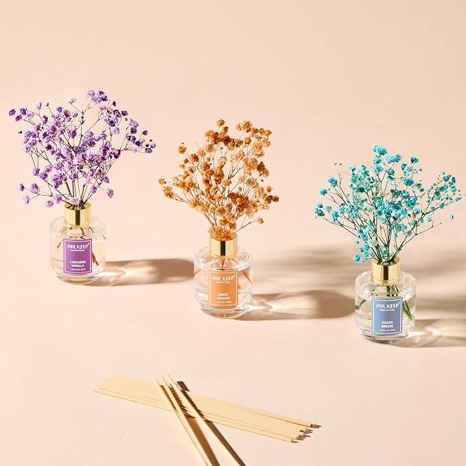 Reed Diffuser Set of 3, Ocean Breeze Sweet Orange Cashmere Vanilla Oil Reed Diffusers for Bedroom Living Room Office Aromatherapy Oil Reed Diffuser for Gift 50ml x 3