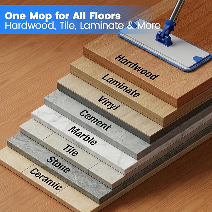 18" Professional Microfiber Mop, Flat Mop with Aluminum Alloy Base&Stainless Steel Handle for Floor Cleaning, Wet Dry Dust Floor Mops for Hardwood, Tile, Laminate