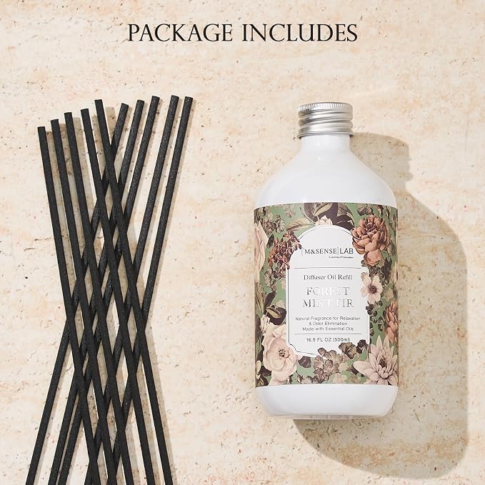 M&SENSE Reed Diffuser Set, Forest Mint Fir, 17oz Natural Essential Oil | Non-Toxic Organic, Long-Lasting Fragrance, Ideal for Living Room, Lounge Area, Gifts for Women