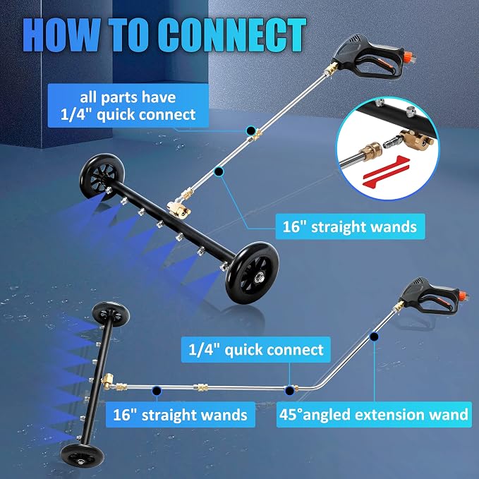Tool Daily 24" Undercarriage Cleaner & Water Broom, 7 Nozzles, 1/4" QC | Fits Most Pressure Washer Wands, Pivoting Coupler Switches Modes, For Driveways, Decks, Patios, 4000 PSI