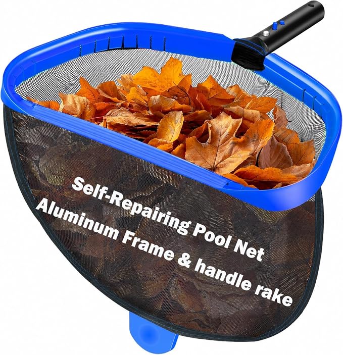 17.5" Pool Skimmer Net, Pool Net Skimmer for Cleaning, Large Deep Replacement Net for Above Ground & Inground Pools, Heavy Duty Aluminum Frame Deep Fine Mesh Swimming Pool Leaf Net, (No Pole)