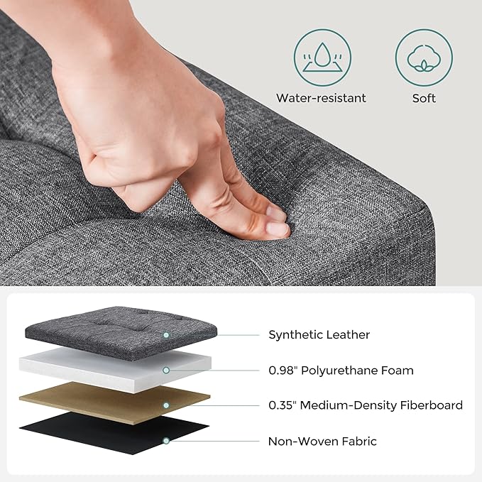 SONGMICS MAZIE Collection - 43 Inches Storage Ottoman, Foldable Storage Bench with Flipping Lid, 660 lb Load Capacity, for Entryway, Living Room, Bedroom, Dark Gray ULSF76GYZ