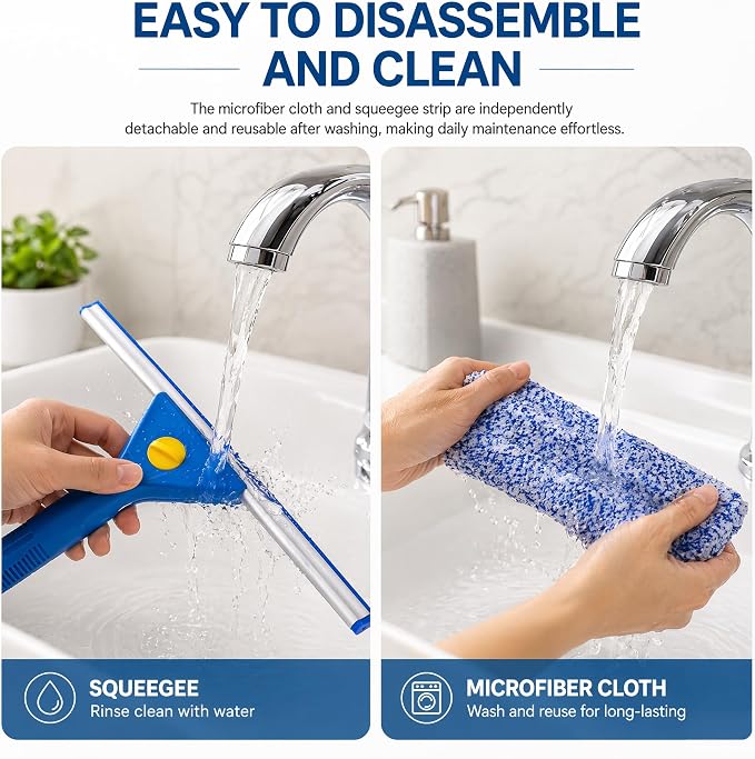 2-in-1 Window Cleaning Kit, Squeegee and Microfiber Cleaner with Adjustable 15.7–51.2 in Pole for Windows, Shower Glass, Mirrors and Car Windshields