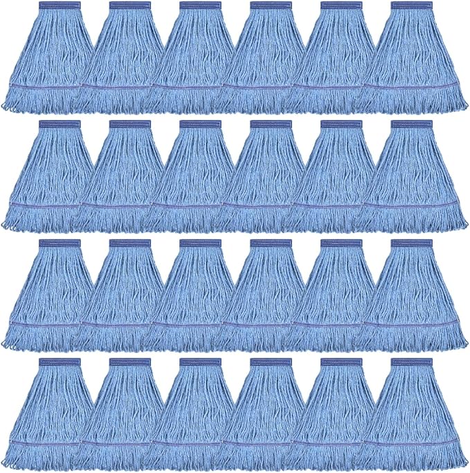Matthew Cleaning Heavy Duty Mop Head Commercial Grade Replacement for General and Floor Cleaning, Wet Industrial Blue Cotton Looped End String Head Refills (Case of 24) Blue