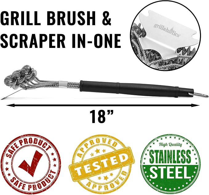 Grill Brush for Outdoor Grill - Safe Bristle Free BBQ Brush with Built-in Scraper – The Perfect Grilling Accessory for Cleaner Grilling | Safe Grill Cleaner | No Bristles | Easily Cleans Between the Grates