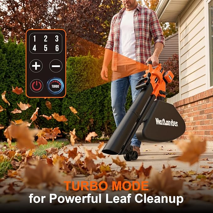 MAXLANDER 40V Cordless Leaf Blower Vacuum Mulcher, Leaf Vacuum with 40L Bag | Brushless Motor, 15:1 Mulch Ratio, 6-Speed Dial, 170MPH Blowers for Lawn Yard Cleanup, 2x4.0Ah Battery & Charger Included