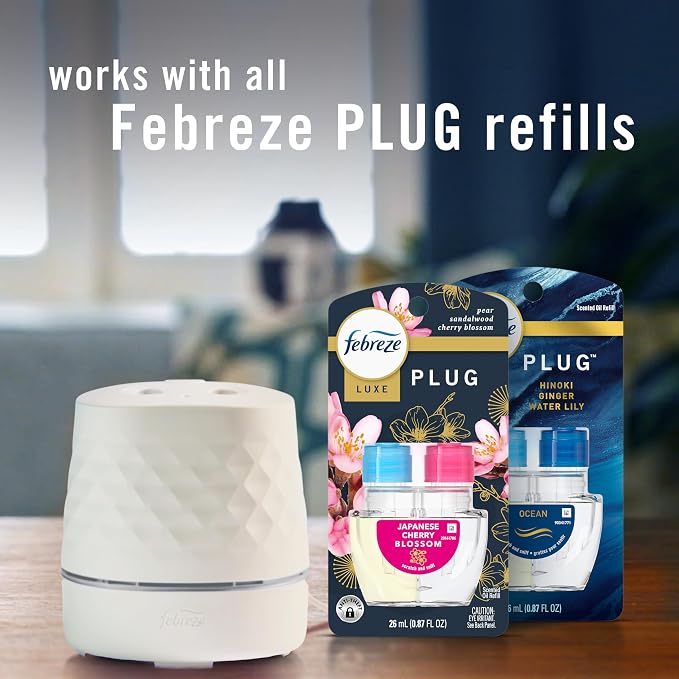 Febreze Plug Scent Booster in White, Continuous Scent Device Oil Diffuser, Compatible with Febreze Air Freshener Plug in Refills - Refills not Included