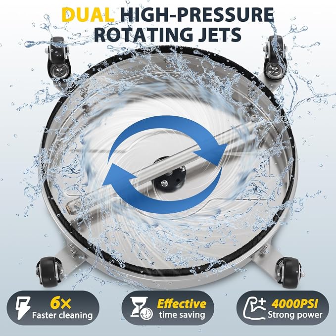 Dalmbox 16.5" Pressure Washer Surface Cleaner, 4-Wheel Stainless Steel Rotary Attachment, 1/4” Quick Connect, 4000 PSI Cleaner for Patio, Driveway, Concrete & Sidewalk Power Washer Attachment
