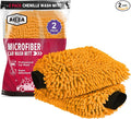 AIDEA Car Wash Mitt Microfiber, 2PK, Car Wash Brush, Orange, 8''X12'' | Scratch Free Lint-Free, Premium Chenille Microfiber Mitt, Cleaning Supplies, Extra Large Size