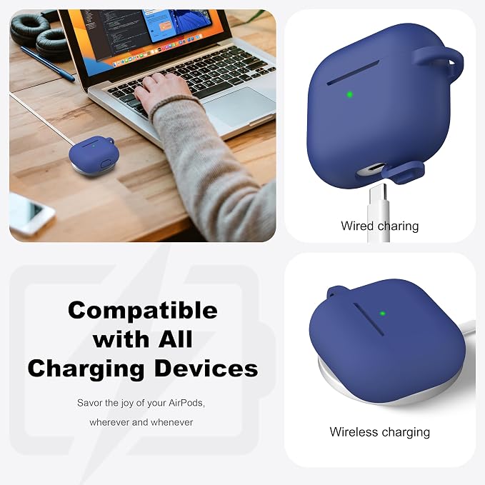 R-fun Compatible with AirPods 3 Case Cover, Silicone Protective Accessories Skin with Keychain Compatible with Apple AirPod 3rd Generation 2021 for Women Men Girls Boys,Front LED Visible,Royal Blue