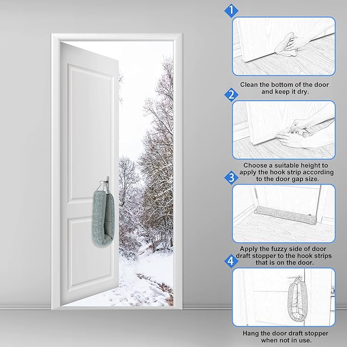 NABOWAN 38" Weighted Under Door Draft Stopper -Triangular Door Draft Blocker with Hook Loops for Easy Install, Save Energy, Home Room Essentials