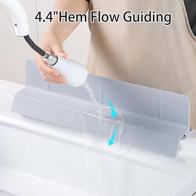 18" Upgraded Silicone Sink Splash Guard Released in 2026,Self-Draining Water Splash Guard for Kitchen Sink,Bathroom and Kitchen Island,with 3.5" High Splash Guard & 6 Strong Suction Cup(Grey)