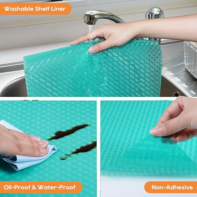Blue Shelf Liners for Kitchen Cabinets Refrigerator Liners Waterproof & Oil-Proof Kitchen Cupboard Liner Drawer Mats EVA Material Non Adhesive Fridge Liner for Shelves 23.6 x 236.2 Inches