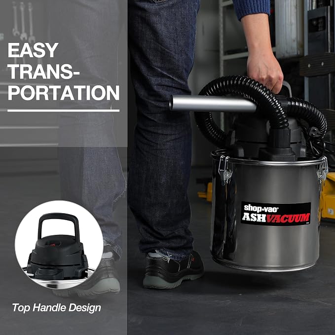 Shop-Vac 4 Gallon 2.0 Peak HP Ash Vacuum,7 Amps with HEPA Filter, 4040988 | Ash Vac Cleaner with HEPA Filter, Hose and Accessories for Fireplaces, Wood Stoves, Pellet Stoves and BBQ Grills