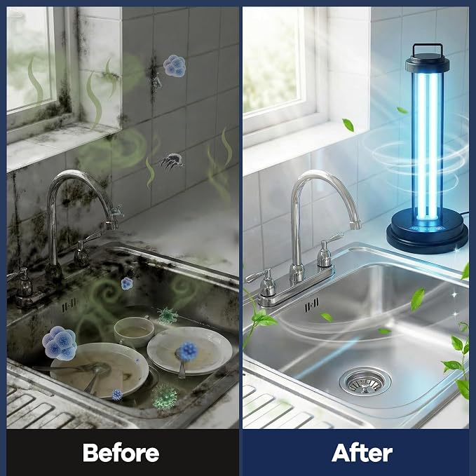 Home Disinfection Device, Dust Mites Remover, 40W UVC Light Sanitizer, UV Disinfection Lamp, Ultraviolet Sanitizer for Home, Room & Kitchen, Ultraviolet Light with 3 Speed Timings