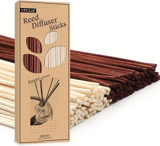 VFULIE 100PCS Reed Diffuser Sticks, Refill Replacement for Aroma Fragranc (100, Brown and White)