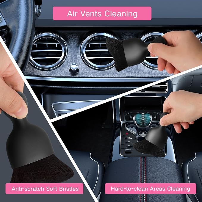 Qydipclin 11pcs Windshield Cleaner Tool, Car Window Cleaning Wash Kit with 6 Reusable Microfiber Pads 2 Spray Bottles and Extendable Handles Auto Glass Wiper Kit, Pink