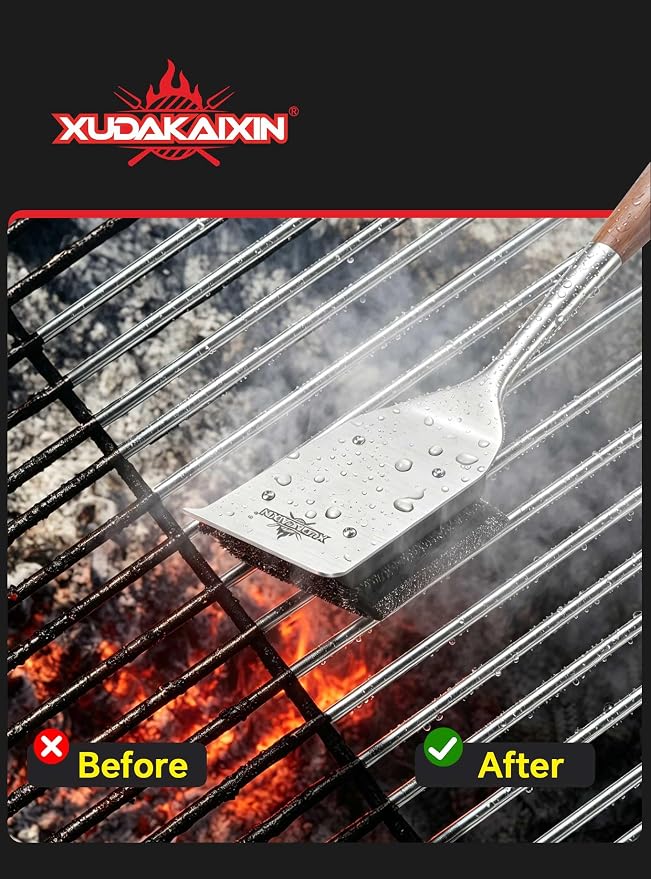 XUDKAKAIXIN Grill Brush Bristle Free,No Bristle Shedding,with Replacement Head,Unique Steel Fibers Pad Perfect for Cast Iron/Stainless-Steel Grates-,Grill Cleaner for Outdoor Gril