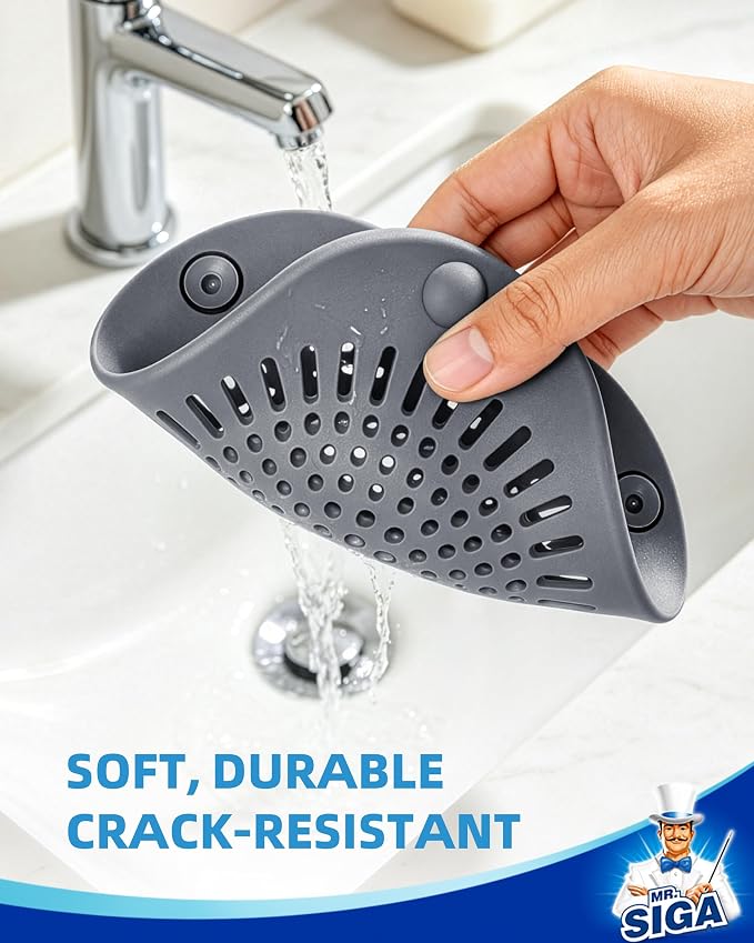 MR.SIGA Shower Drain Hair Catcher, Bathroom Sink Drain Strainer, Hair Stopper with Pull-tab, 3 Pack, Gray