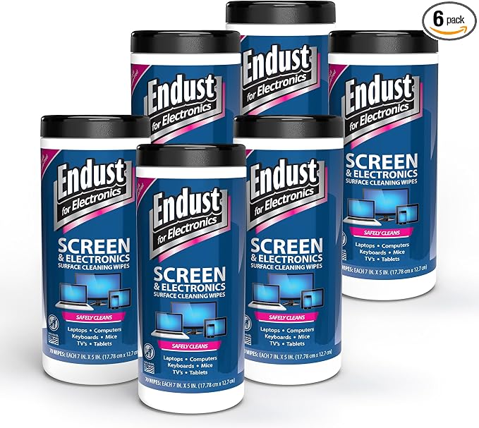 Endust For Electronics; Screen & Surface Cleaning Wipes, For TV, Phone, Computer Monitor, Laptop, Tablet, Pre-Moistened, Alcohol and Ammonia Free, 70 Count, 6 Pack (11506P6)
