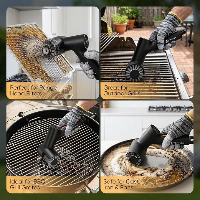 Electric Grill Cleaner Brush for Outdoor Grill with SS Rotary Head, 3 Speed | Portable BBQ Grill Cleaning Brush, 500RPM Motor| 120Mins Runtime|No Bristle Shedding|Replaceable Brush Set, Gifts for Men/Dad