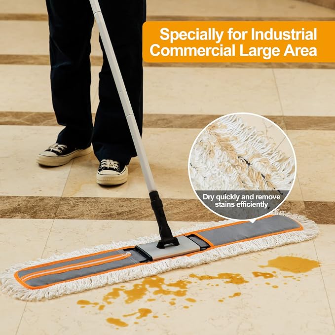 CLEANHOME 36" Commercial Dust Mops for Floor Cleaning Heavy Duty Floor Duster Mop with Long Handle Hotel Gym Household Cleaning Supplies for Hardwood, Tiles, Marble Floors (Grey)