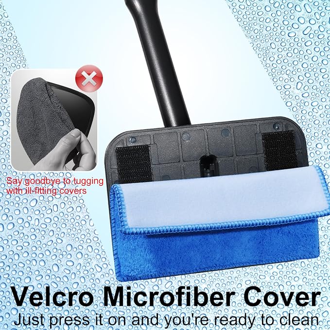 Windshield Cleaner Tool, Windshield Cleaning Wand Auto Window Cleaner Kit with Detachable Handle, 4 Microfiber Velcro Stick Pads and 1 Spray Bottle, Glass Wiper Kit for Windshield,Trucks,SUVs,RVs,Home