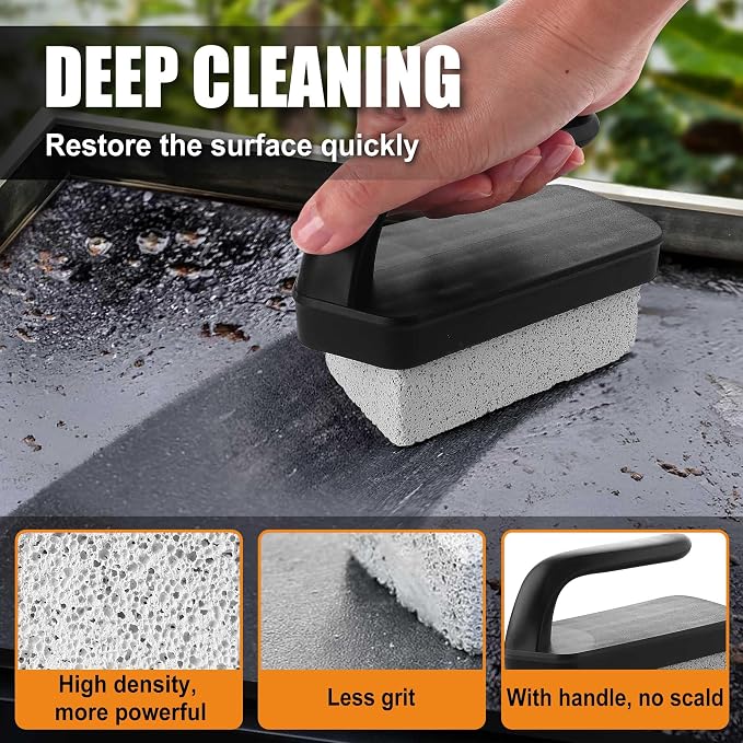 GRILLART Griddle Cleaning Kit for Blackstone, Flat Top Grill Cleaning Kit with Grill Stone, Griddle Scraper, Scouring Pad and Handles, Multifunctional Griddle Accessories for Rusty Grills, Orange